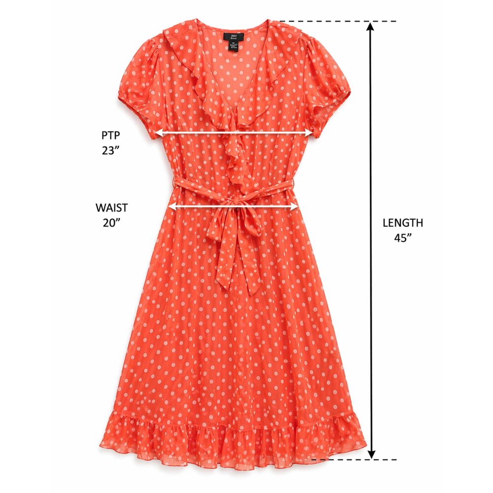 JBS‎ Women Orange Polka Dot Ruffle Tie Waist Midi Dress 16W - Picture 2 of 7